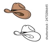 illustration of a cowboy hat. Simple design outline style. Drawing with line art style. Vector illustration