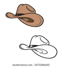 illustration of a cowboy hat. Simple design outline style. Drawing with line art style. Vector illustration