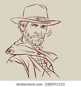 Illustration of cowboy in hat vector for card, decoration, illustration