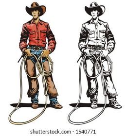 Illustration of a cowboy holding a lasso.