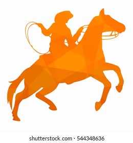 illustration of a cowboy on horseback . orange triangles drawing, white background