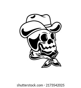 Illustration of cowboy skull. Design element for poster, card, banner, emblem, sign. Vector illustration
