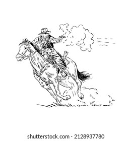 Illustration Cowboy Western-Pferdelinie, schwarz-weiß