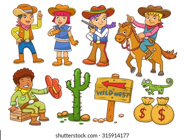 Illustration of cowboy Wild West child cartoon.EPS10 File simple Gradients