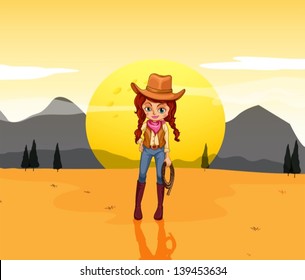 Illustration of a cowgirl at the desert