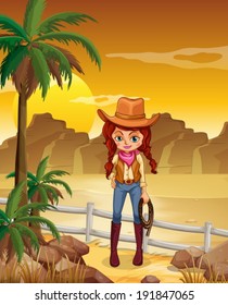 Illustration of a cowgirl at the dessert