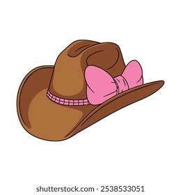 Ilustración de sombrero de vaquera con lazo rosa