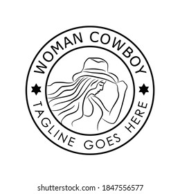 Illustration cowgirl logo badge sticker or stamp vector logo design