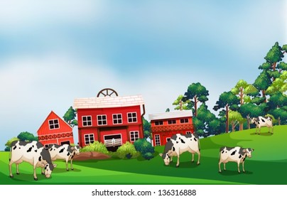 Illustration of the cows in the farm