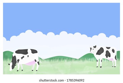 Illustration of cows grazing on a summer ranch