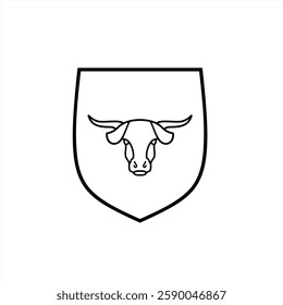 Illustration of a cow's head with a shield