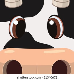 Illustration of cow's sweet face in a cartoon style
