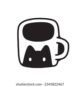 Illustration einer gemütlichen Katze mit einer Tasse Kaffee, die Wärme und Entspannung in einem skurrilen Design vermischt. Perfekt für Kaffeeliebhaber, Katzenliebhaber und Produkte wie Aufkleber, Prints und Bekleidung.