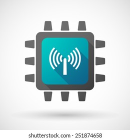 Illustration of a CPU icon with a an antenna