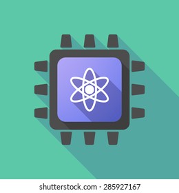 Illustration of a CPU icon with an atom