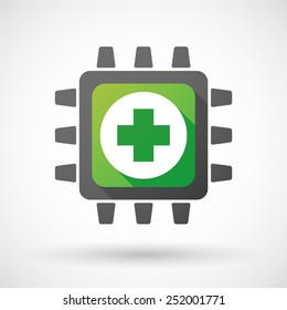 Illustration of a CPU icon with a pharmacy sign