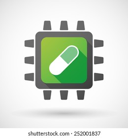 Illustration of a CPU icon with a pill