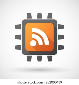 Illustration of a CPU icon with a RSS feed dign