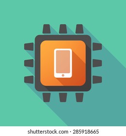 Illustration of a CPU icon with a smartphone