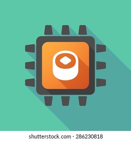 Illustration of a CPU icon with a sushi