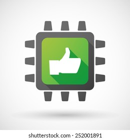 Illustration of a CPU icon with a thumb hand