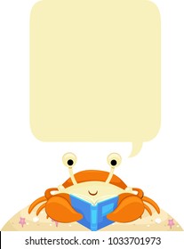 Illustration of a Crab with a Blank Speech Bubble Reading a Book Out Loud