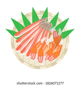 Illustration of a crab body on a colander.