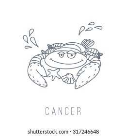 Illustration of the crab (Cancer). Part of the set with horoscope zodiac signs. This illustration can be used as a greeting card, poster or print.