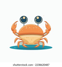 Illustration of Crab character logo mascot in  cartoon flat color vector style sea animal