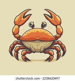 Illustration of Crab character logo mascot in  cartoon flat color vector style sea animal