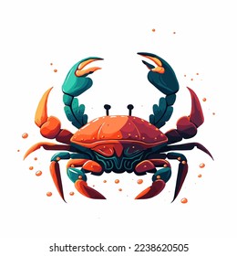 Illustration of Crab character logo mascot in  cartoon flat color vector style sea animal