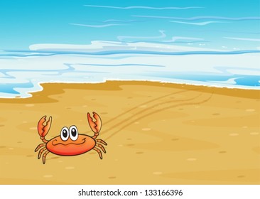 Ilustración de un cangrejo arrastrándose a orillas del mar