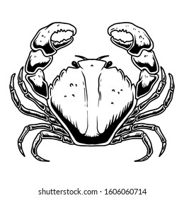 Illustration of the crab in engraving style isolated on white background. Design element for poster, card, emblem, banner, logo. Vector illustration