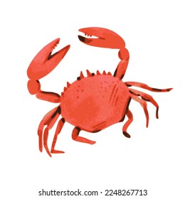 Illustration of crab in hand drawn watercolor style isolated on white background. Vector design element. 