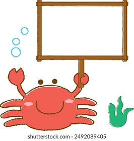 Illustration of a crab holding a message board in the sea