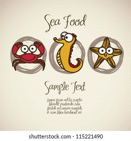 illustration of crab, starfish and sea horse, fish Drawings, aquatic animals, vector illustration