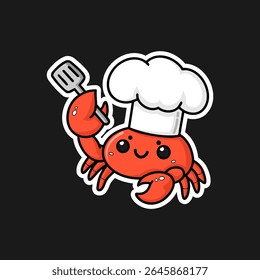 Illustration of a crab sticker wearing chef's attributes