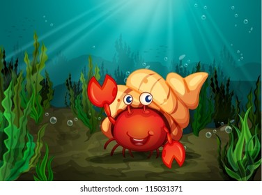 illustration of a crab under deep water
