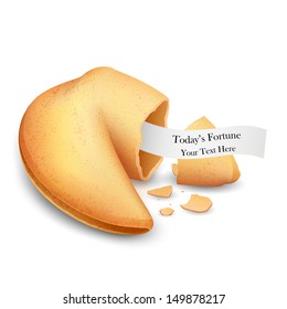 illustration of cracked fortune cookie with place on paper