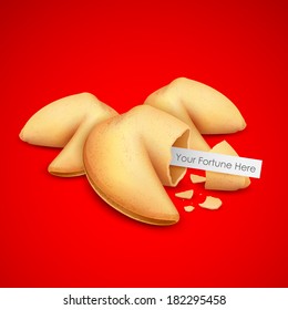 illustration of cracked fortune cookies with blank paper