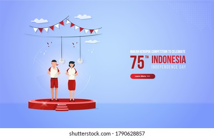 Illustration of cracker eating competition to celebrate Indonesia independence day concept