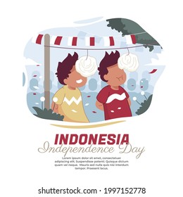 illustration of cracker eating competition on Indonesian independence day hari