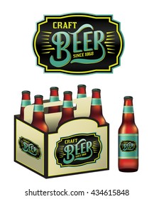 An Illustration For Craft Beer Including A 6 Pack, Beer Bottles, And Beer Label. Vector EPS 10 Available.