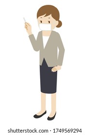 Illustration of a cram school teacher(female) wearing a mask and teaching
