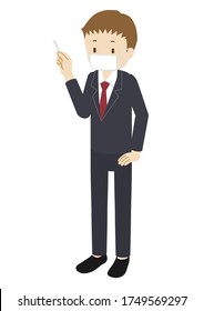 Illustration of a cram school teacher(male) wearing a mask and teaching