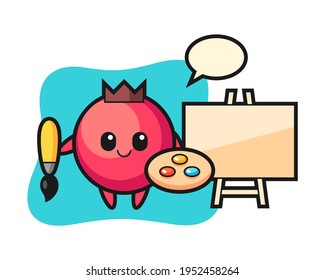 Illustration of cranberry mascot as a painter, cute style design for t shirt, sticker, logo element