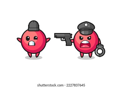 ilustración del ladrón de arándanos con las manos arriba pillada por la policía, diseño de estilo lindo para camiseta, pegatina, elemento logo