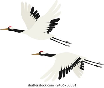 Illustration of a crane flapping its wings