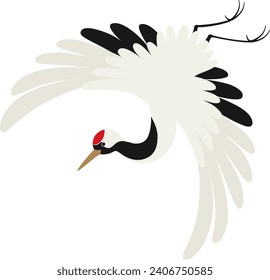 Illustration of a crane flapping its wings