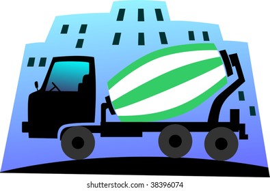 Illustration of crane with goods and building	